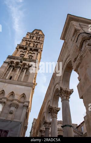 ruins of diocletians palace and the cathedral of st dominius in grad split, croatia Stock Photo
