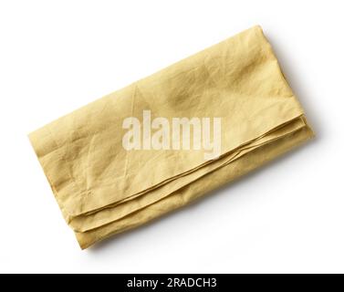 yellow folded cotton napkin isolated on white background, top view Stock Photo
