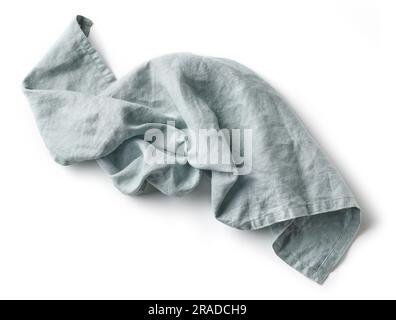 crumpled linen napkin isolated on white background, top view Stock Photo