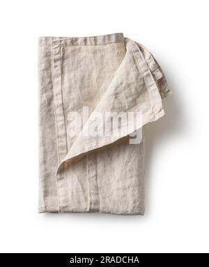 folded linen napkin isolated on white background, top view Stock Photo