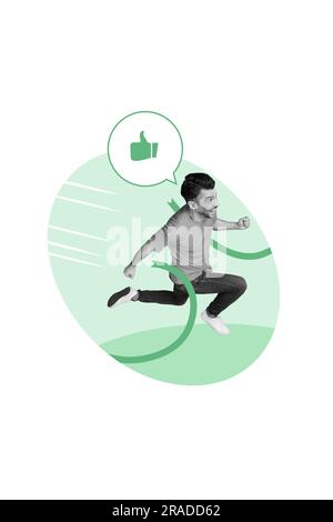 Vertical composite collage illustration artwork of funny sportsman ambition runner professional marathon done isolated on white background Stock Photo