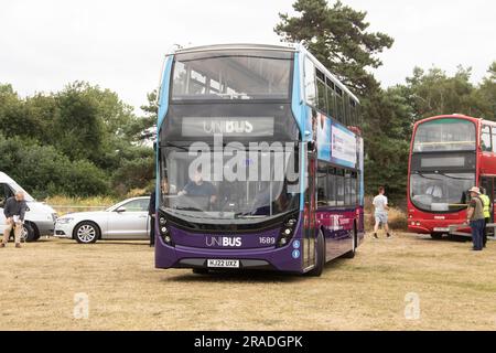 Bournemouth Bus Rally 2023, mostly vintage buses with a few models and modern ones. Based at Kings Park Stock Photo