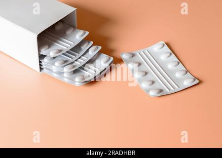 Pharmaceutical empty blister pack. Pack of pills without tablets. Stock Photo