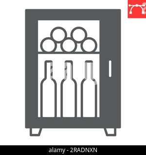 Wine fridge glyph icon, drink and alcohol, refrigerator with bottles vector icon, vector graphics, editable stroke solid sign, eps 10. Stock Vector