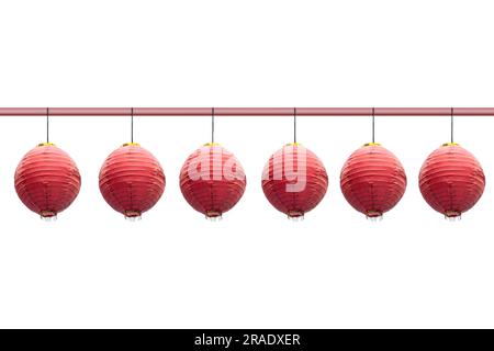 Chinese lanterns hanging on the pole with white background Stock Photo