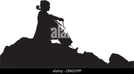 Silhouettes a musician playing the cello on a white background Stock Vector