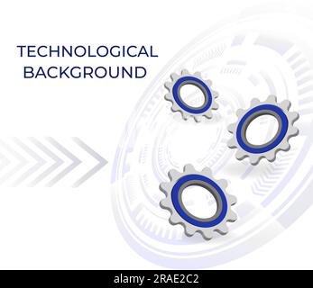 Bright technological background with gears and technological elements. With space for text Stock Vector