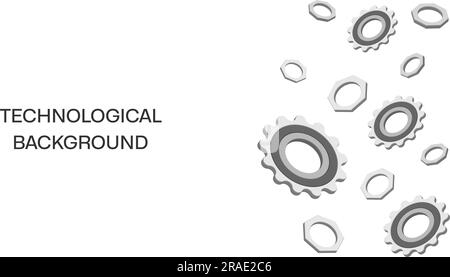 Bright technological background with gears and technological elements. With space for text Stock Vector
