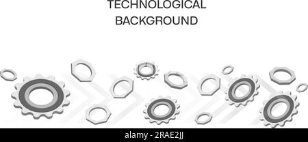 Bright technological background with gears and technological elements. With space for text Stock Vector