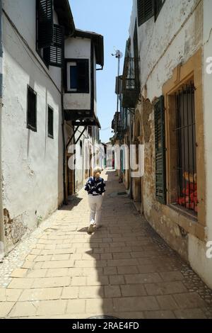 Street in Old Nicosia close to the UN controlled demilitarised zone, or 'Green Line' Stock Photo