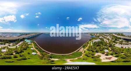 360 degree panoramic view of Aerial 360 drone photo Flagler Park Stuart Florida equirectangular