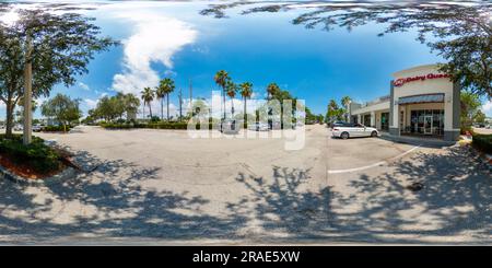 360 degree panoramic view of Stuart, FL, USA - July 1, 2023: 360 equirectangular vr photo of Dairy Queen at Pineapple Commons