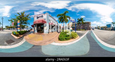 360 degree panoramic view of Stuart, FL, USA - July 1, 2023: 360 equirectangular vr photo of Spritz City Bistro Restaurant