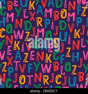 Vector seamless pattern with letters of the alphabet in random order. Objects isolated on white background. Stock Vector