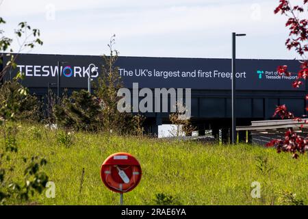 Teesside, North Yorkshire, UK.  The entrance to Teesworks.  The area is set to host the UK's largest and First Freeport. Stock Photo