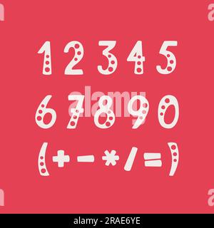 Vector set of numbers and mathematical symbols. Objects isolated on red background. Stock Vector