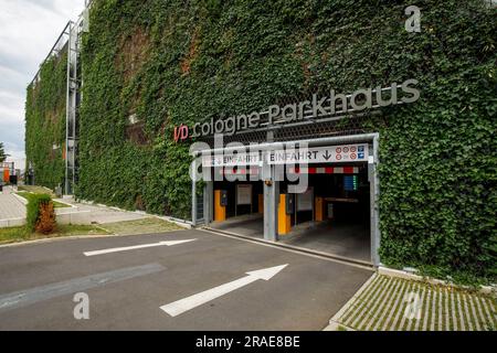 parking garage on Peter-Huppertz street in the I/D Cologne quarter in the district Muelheim, the facade is planted with about 5000 plants on 2000 squa Stock Photo