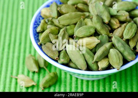 Cardamom (Elettaria cardamomum) in shell, seed capsules, seed capsule Stock Photo