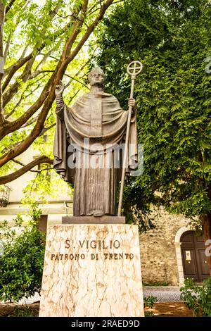 Statue of San Vigilio, patron saint of Trento. April 23, 2023 Trento, Italy Stock Photo