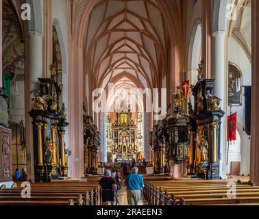 Mondsee, Upper Austria – AT – June 7, 2023 Interior view of the baroque parish church, Basilica of Saint Michael, a former monastery. Stock Photo