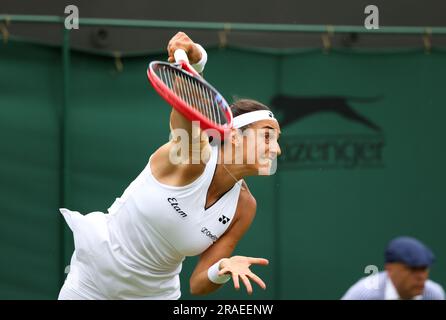 Wimbledon. France's Caroline Garcia, the number 5 seed, in action during first round action against Katy Volynets of the, United States. 03rd July, 2023. on opening day at Wimbledon Credit: Adam Stoltman/Alamy Live News Stock Photo