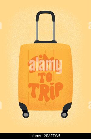 Time to trip inspiration quotes on yellow suitcase. Motivation for traveling poster typography. Stock Vector