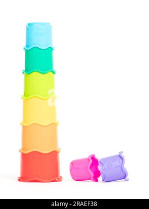 Colorful toy for children - stack cups, isolated on white background Stock Photo
