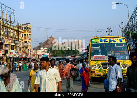 The 83m high Rock Fort and Ucchi Pillayar Ganesha Koil Kovil temple in Tiruchirappalli Trichy, Tamil Nadu, South India, India, Asia Stock Photo