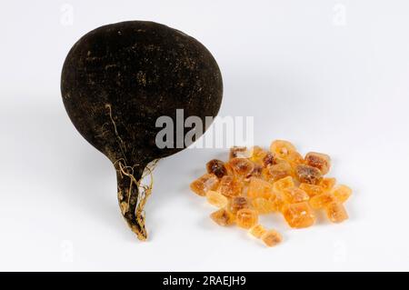 Black radish, root, and brown candy (Raphanus sativus), sugar Stock Photo