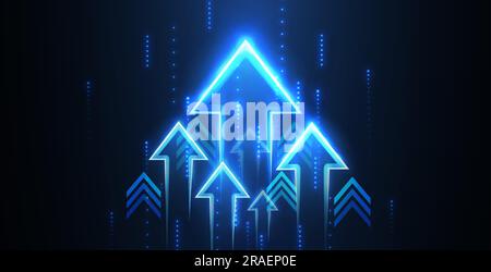 Up arrows on deep blue background space with one big arrow. Stock Vector