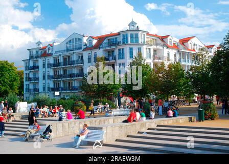 Baltic Sea, beach promenade, hotel, Kuehlungsborn, Mecklenburg-Western Pomerania, Germany Stock Photo