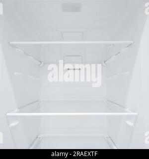 An empty refrigerator. Inside an empty, clean refrigerator, a refrigerator compartment after defrosting. shot with a wide angle lens Stock Photo