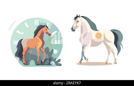 A set of Flat horse vector illustration Stock Vector