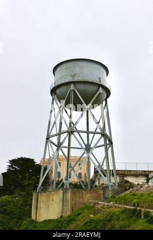 Alcatraz water tower with Native American graffiti Alcatraz Federal Penitentiary Alcatraz Island San Francisco California USA Stock Photo