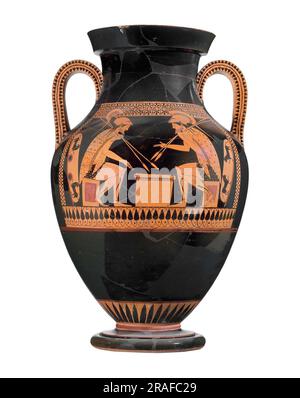 Two handled amphora with Achilles and Ajax 520 BC by Ancient Greek Pottery Stock Photo