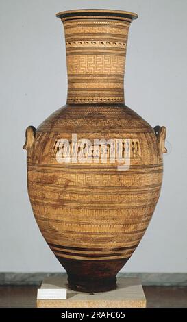 Attic Late Geometric Amphora. From Athens. By the Dipylon Painter 750 BC by Ancient Greek Pottery Stock Photo