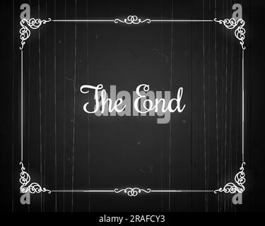 Silent movie cinema film end screen with vintage border. Cinema classic 30s backdrop, video studio frame or Hollywood silent movie end screen vector border. Cinematography industry vintage background Stock Vector