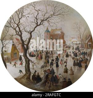A Winter Scene with Skaters near a Castle 1609 by Hendrick Avercamp Stock Photo