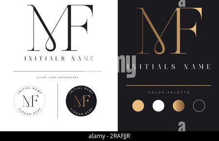 Luxury MF or FM Initial Monogram Text Letter Logo Design Stock Vector