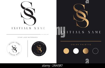 Luxury SS Initial Monogram Text Letter Logo Design Stock Vector