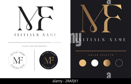 Luxury MF or FM Initial Monogram Text Letter Logo Design Stock Vector