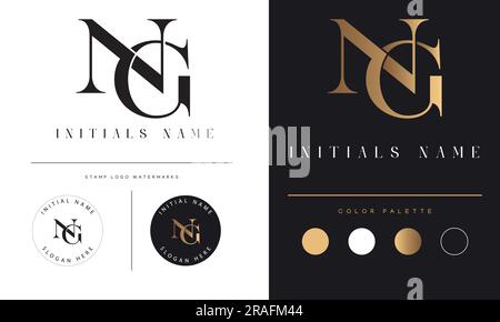 Luxury NG or GN Initial Monogram Text Letter Logo Design Stock Vector
