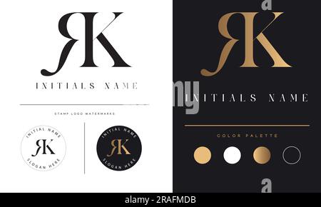 Luxury RK or KR Initial Monogram Text Letter Logo Design Stock Vector
