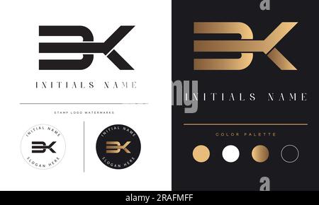 Luxury BK or KB Initial Monogram Text Letter Logo Design Stock Vector