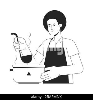 Man cooking flat line black white vector character Stock Vector