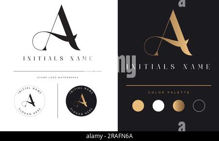Luxury A Initial Monogram Text Letter Logo Design Stock Vector