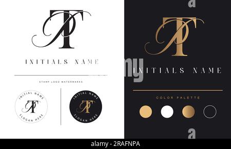 Luxury TP or PT Initial Monogram Text Letter Logo Design Stock Vector