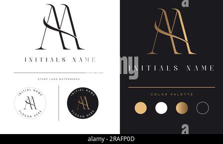 Luxury AA Initial Monogram Text Letter Logo Design Stock Vector