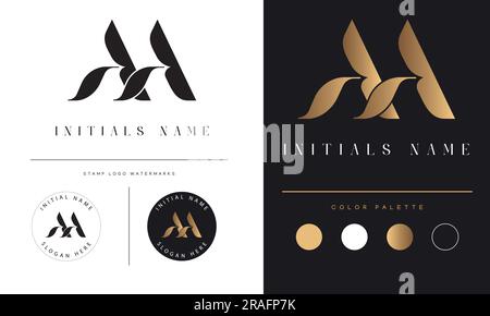 Luxury AA Initial Monogram Text Letter Logo Design Stock Vector