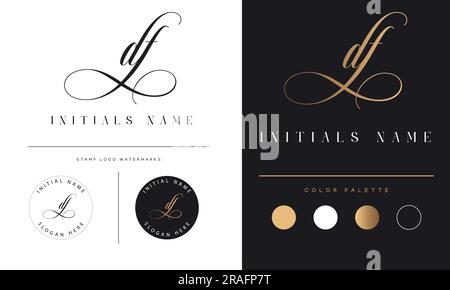 Luxury df or fd Initial Monogram Text Letter Logo Design df signature Stock Vector